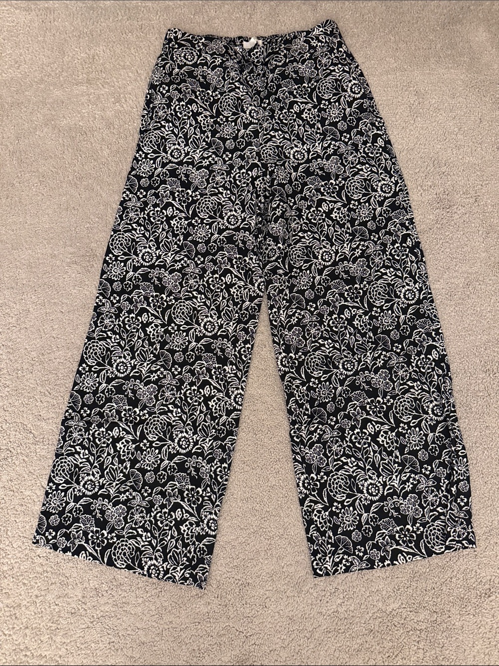 LOFT Black and White Floral Wide Leg Pants